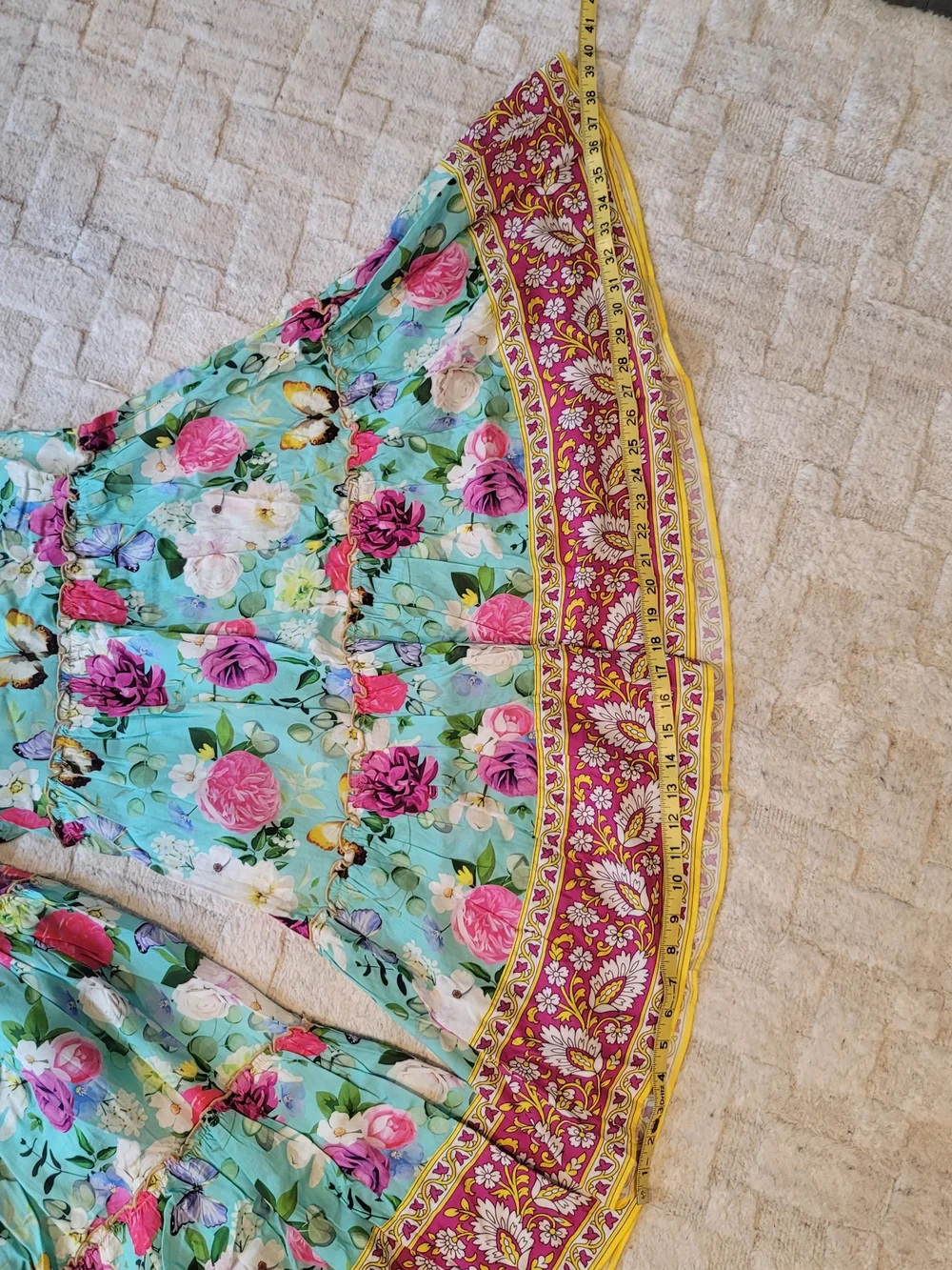 NWT ARATTA Serenity Springs Flare Pants Teal Floral Boho Vibrant Women's Size L - Picture 12 of 15